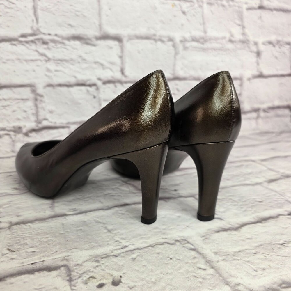 Stuart Weitzman Womens Shoes Sz 8 Cafe Pearl Leather Peep Toe High Heel Pumps - Picture 7 of 13